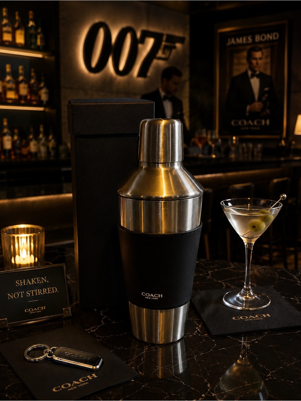 Coach Stainless Steel Cocktail Shaker with Black Wrap